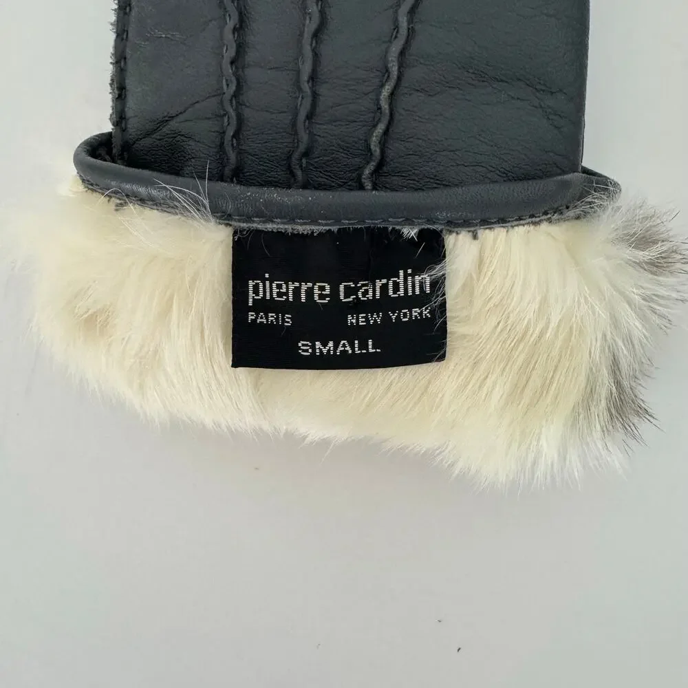 Pierre Cardin Vintage Soft Leather Gloves with Fur Lining Light Navy Women’s S